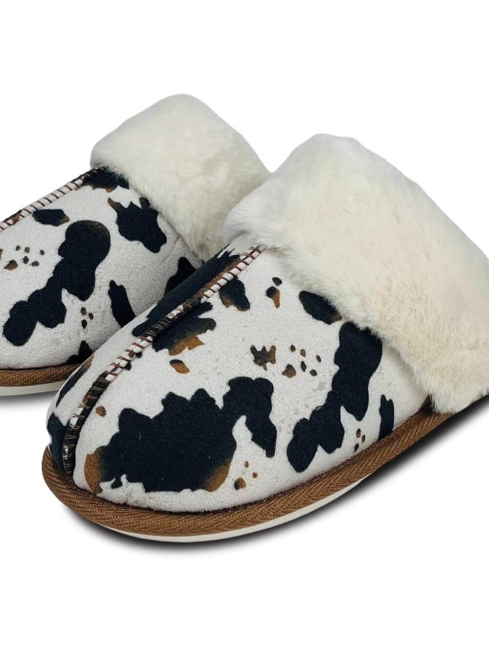 Cozy House Slippers For Women, Cow Print Plush Slipper, Western Style Winter Fur